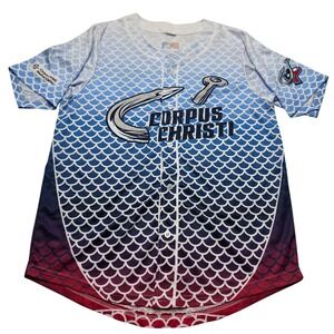 Success Brands Corpus Christi Hooks Baseball Jersey Blue Scale Mens Medium